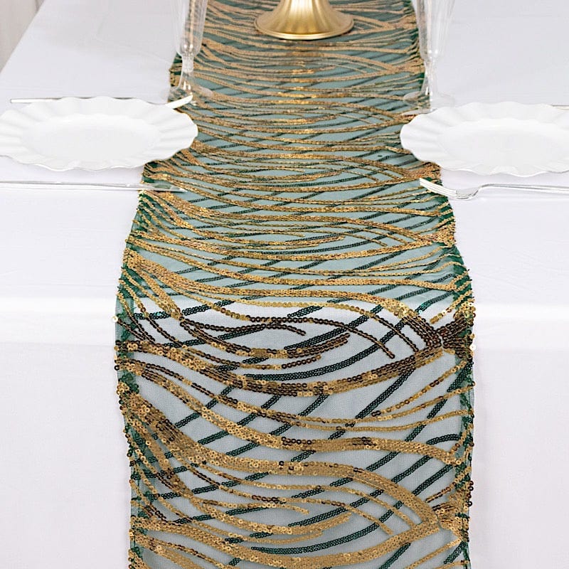 12"x108" Wave Mesh Table Runner with Embroidered Sequins