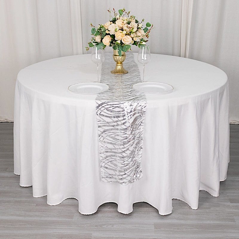 12"x108" Wave Mesh Table Runner with Embroidered Sequins