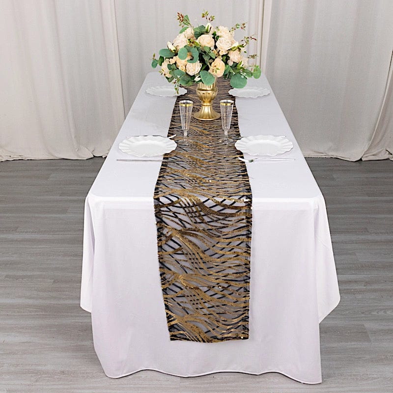 12"x108" Wave Mesh Table Runner with Embroidered Sequins