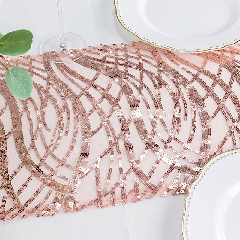 12"x108" Wave Mesh Table Runner with Embroidered Sequins
