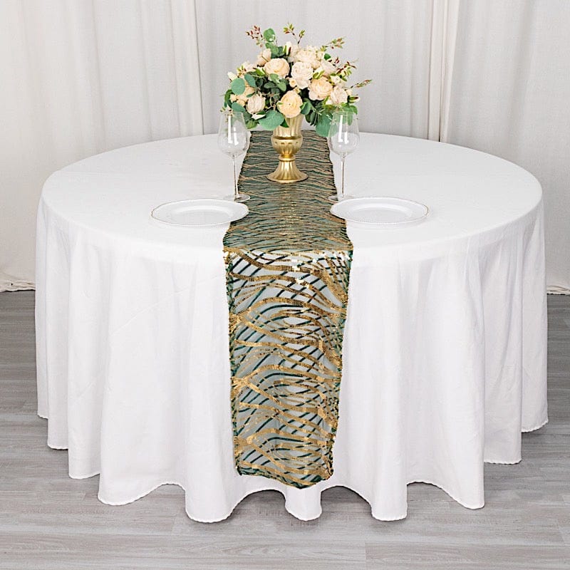12"x108" Wave Mesh Table Runner with Embroidered Sequins