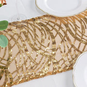 12"x108" Wave Mesh Table Runner with Embroidered Sequins