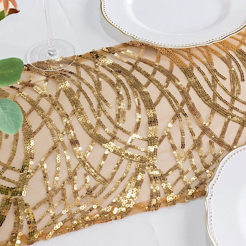 12"x108" Wave Mesh Table Runner with Embroidered Sequins