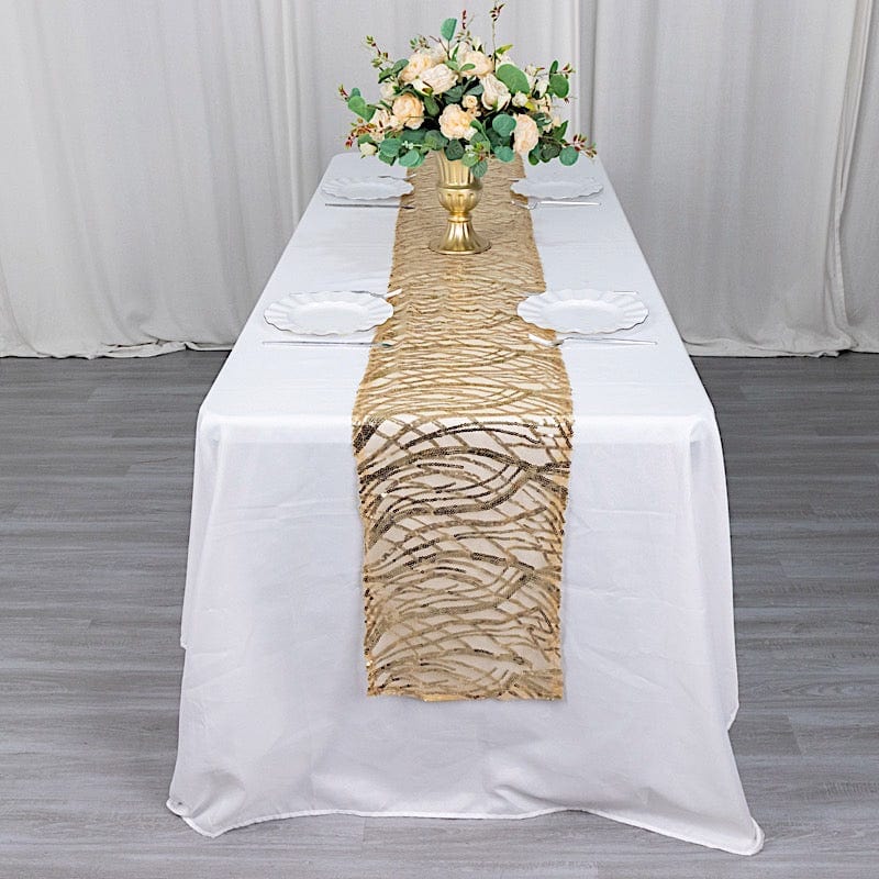 12"x108" Wave Mesh Table Runner with Embroidered Sequins