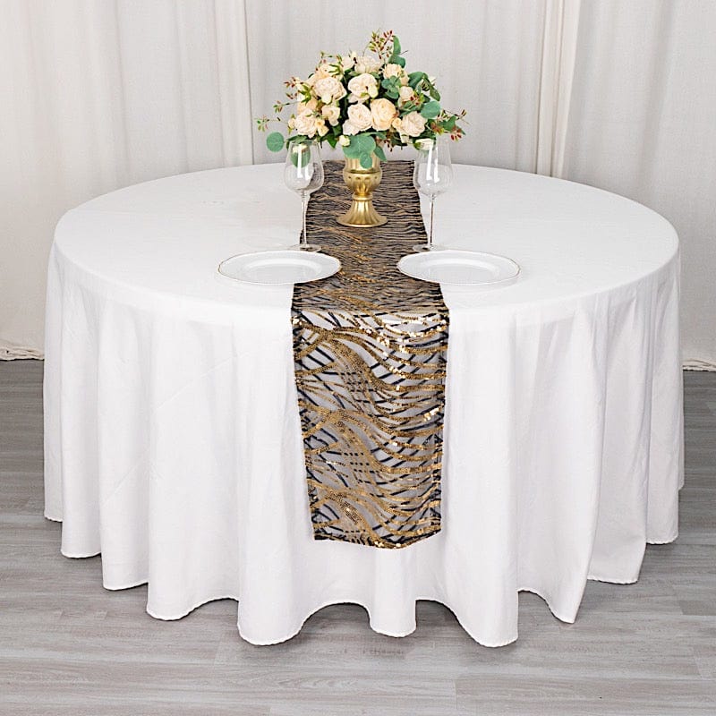 12"x108" Wave Mesh Table Runner with Embroidered Sequins