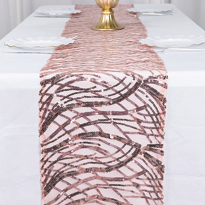 12"x108" Wave Mesh Table Runner with Embroidered Sequins