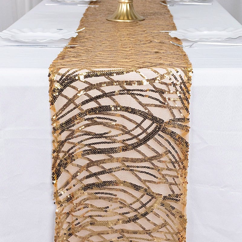 12"x108" Wave Mesh Table Runner with Embroidered Sequins