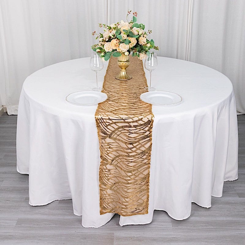 12"x108" Wave Mesh Table Runner with Embroidered Sequins