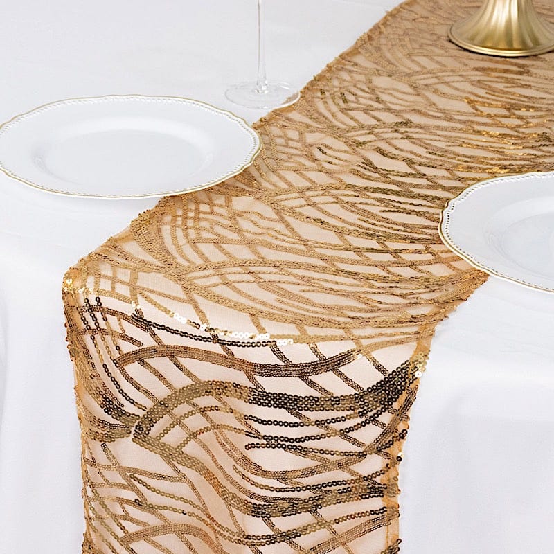 12"x108" Wave Mesh Table Runner with Embroidered Sequins