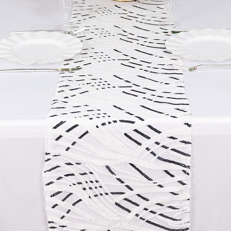 12"x108" Wave Mesh Table Runner with Embroidered Sequins