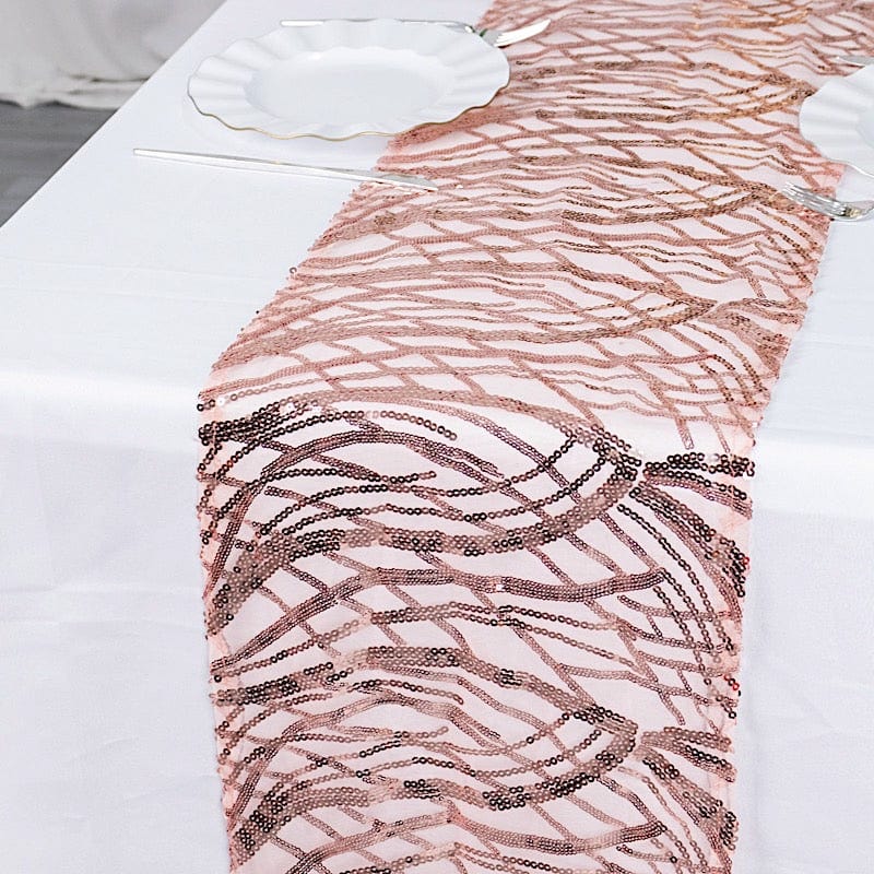 12"x108" Wave Mesh Table Runner with Embroidered Sequins