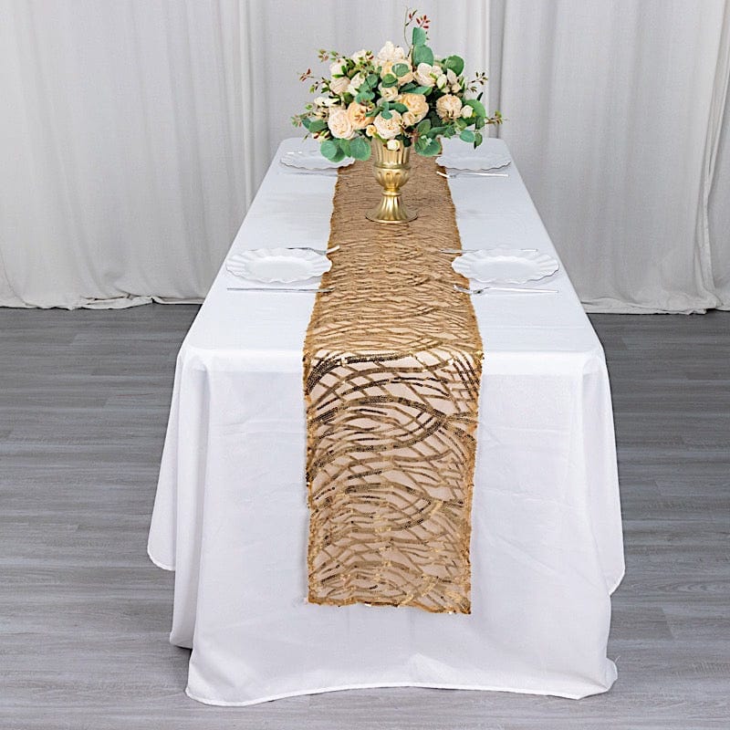 12"x108" Wave Mesh Table Runner with Embroidered Sequins