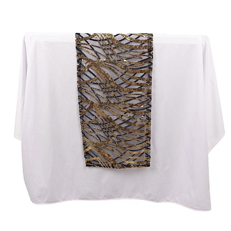 12"x108" Wave Mesh Table Runner with Embroidered Sequins