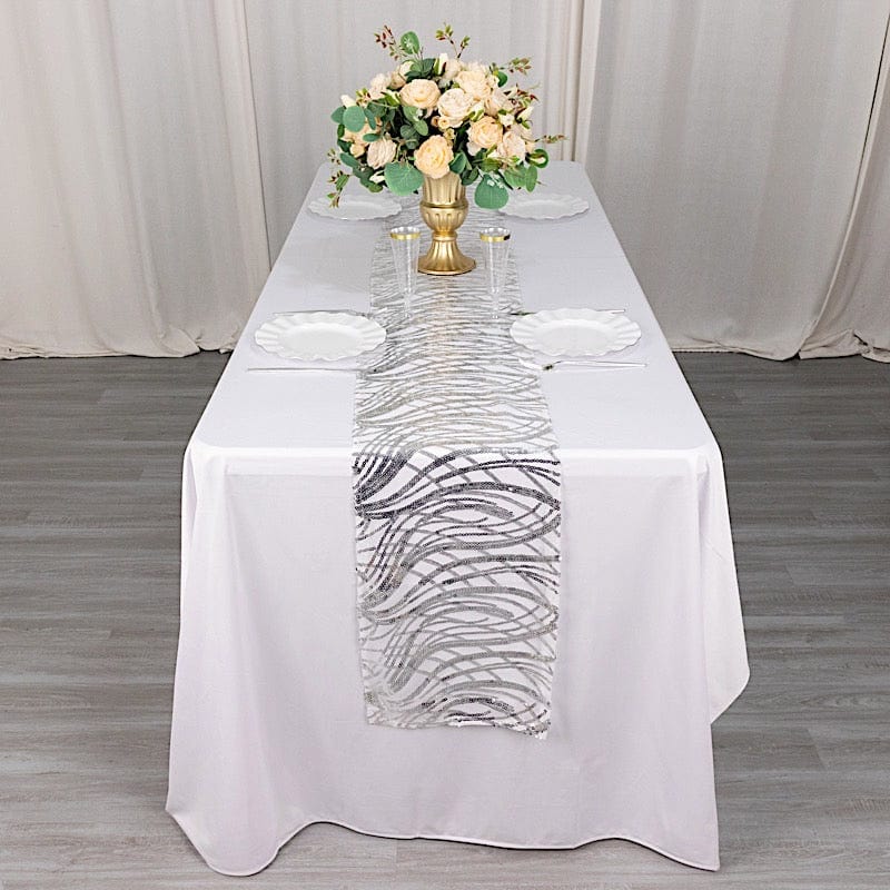 12"x108" Wave Mesh Table Runner with Embroidered Sequins