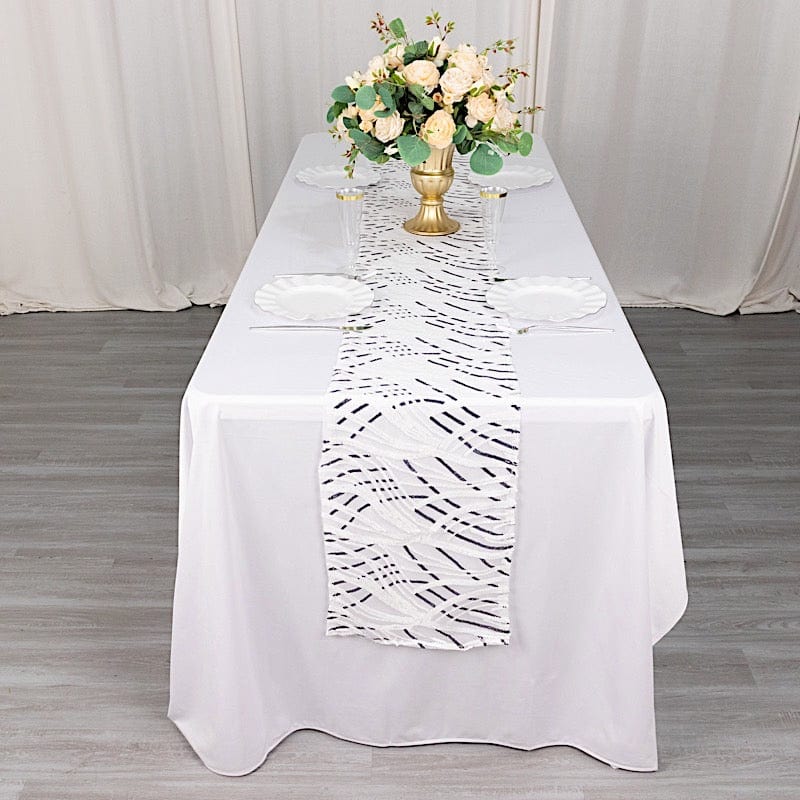 12"x108" Wave Mesh Table Runner with Embroidered Sequins