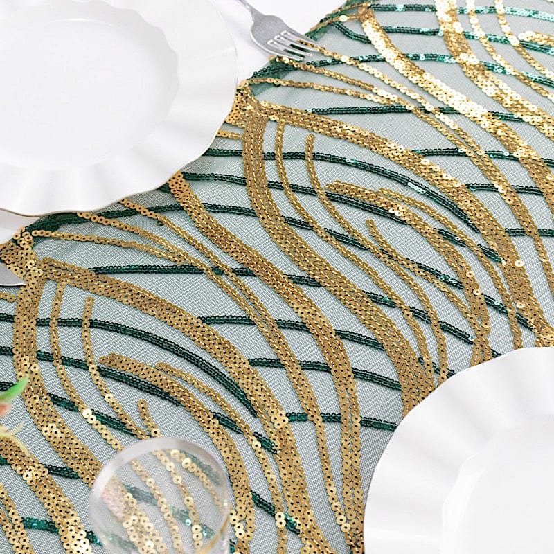 12"x108" Wave Mesh Table Runner with Embroidered Sequins