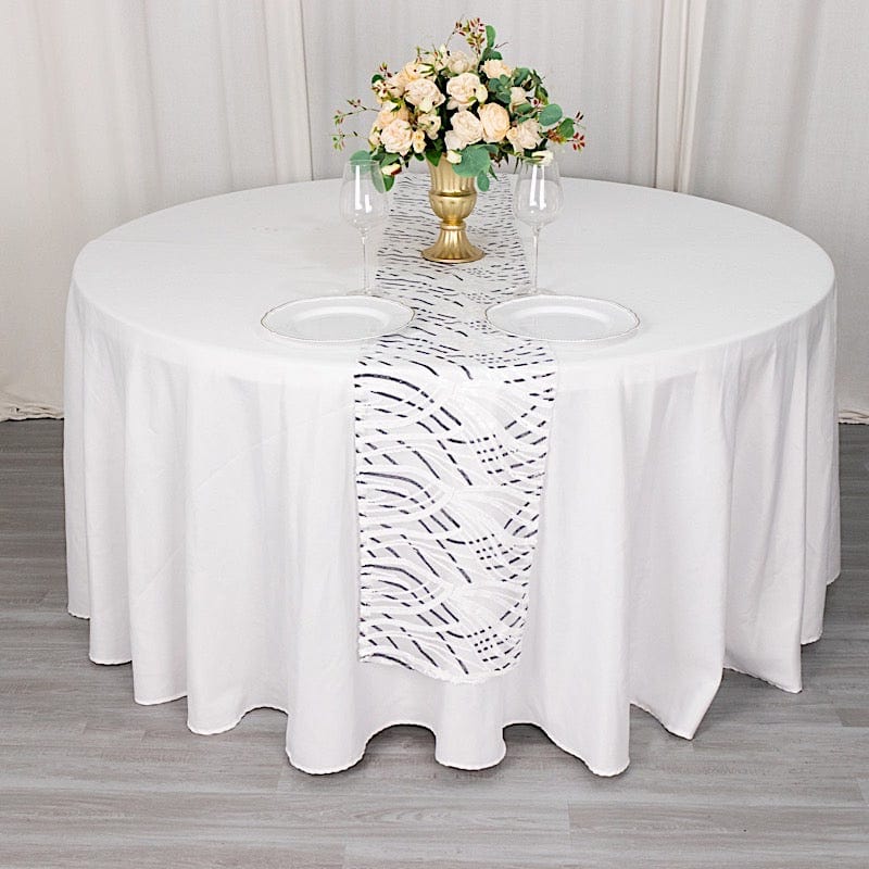 12"x108" Wave Mesh Table Runner with Embroidered Sequins