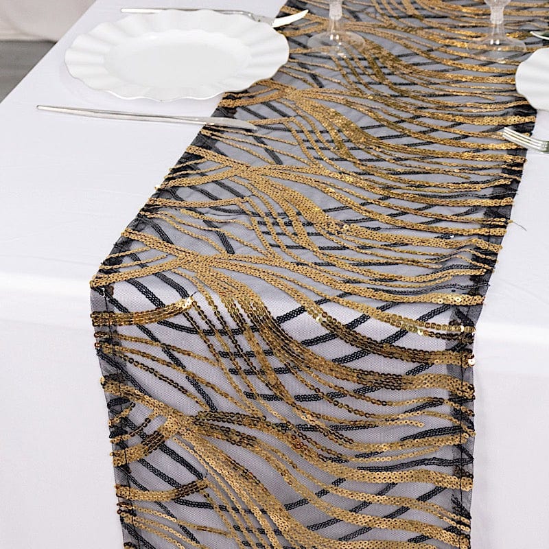 12"x108" Wave Mesh Table Runner with Embroidered Sequins