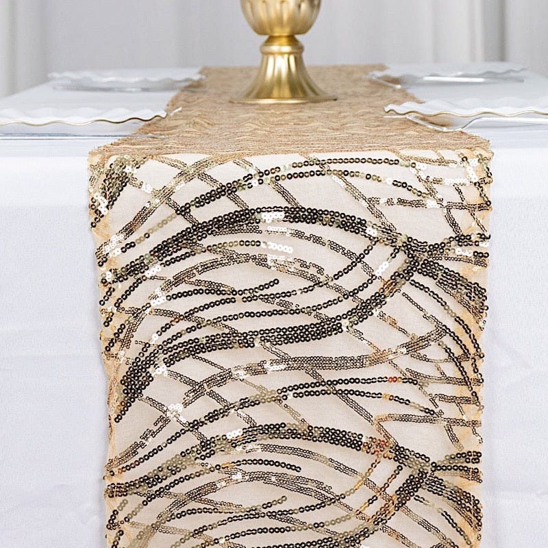 12"x108" Wave Mesh Table Runner with Embroidered Sequins