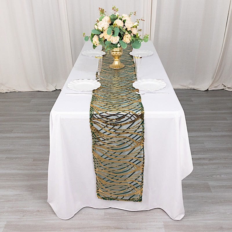 12"x108" Wave Mesh Table Runner with Embroidered Sequins