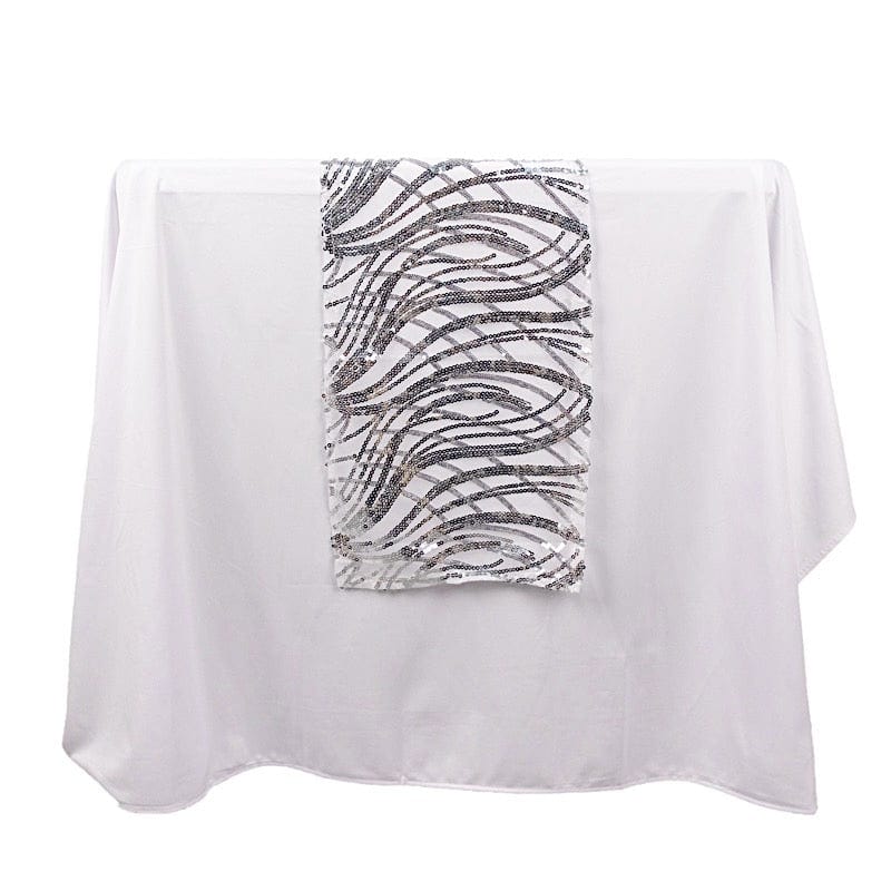 12"x108" Wave Mesh Table Runner with Embroidered Sequins