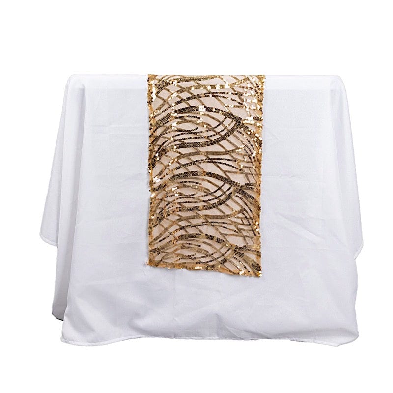 12"x108" Wave Mesh Table Runner with Embroidered Sequins
