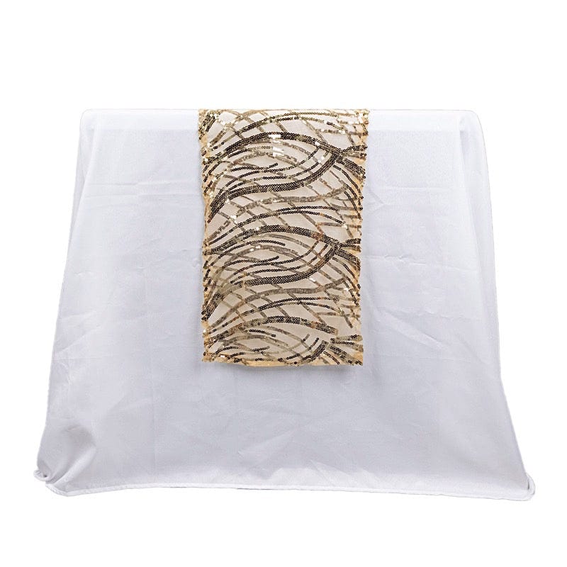 12"x108" Wave Mesh Table Runner with Embroidered Sequins