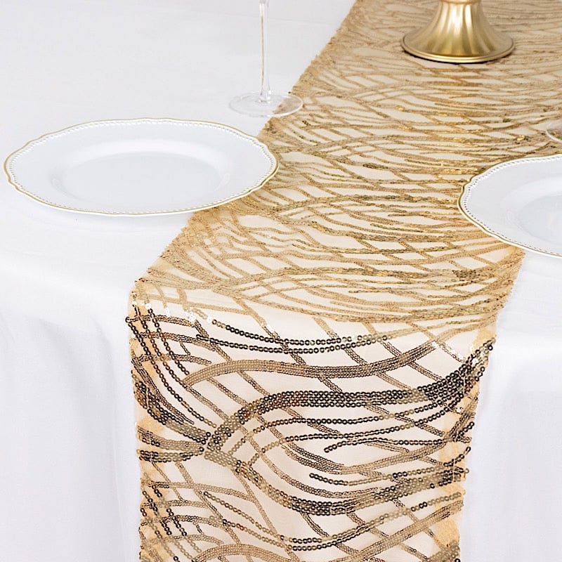12"x108" Wave Mesh Table Runner with Embroidered Sequins