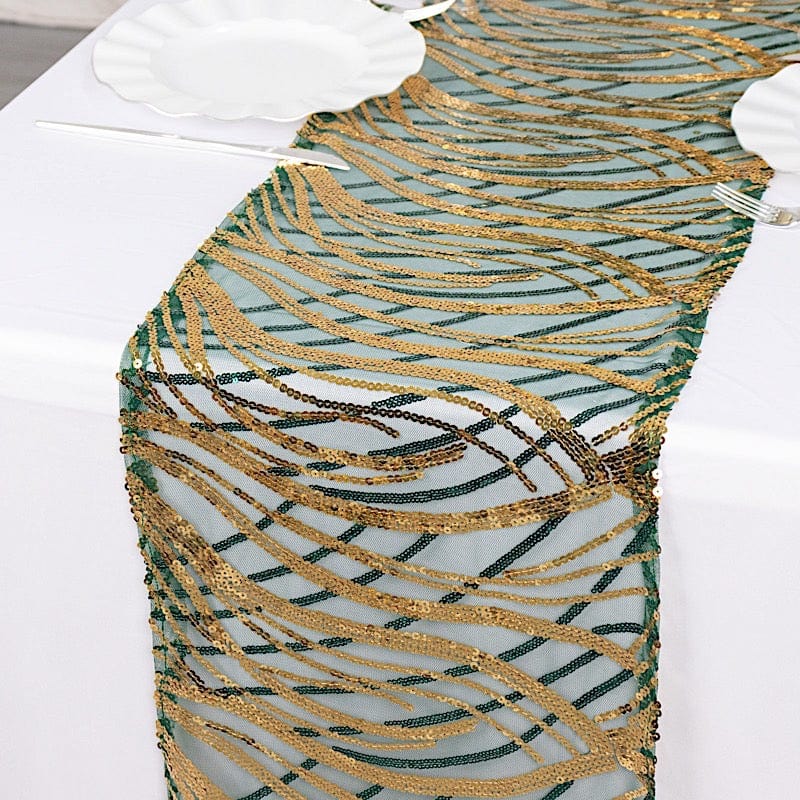 12"x108" Wave Mesh Table Runner with Embroidered Sequins
