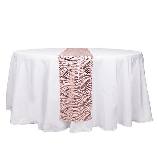 12"x108" Wave Mesh Table Runner with Embroidered Sequins RUN_02_WAVE_046