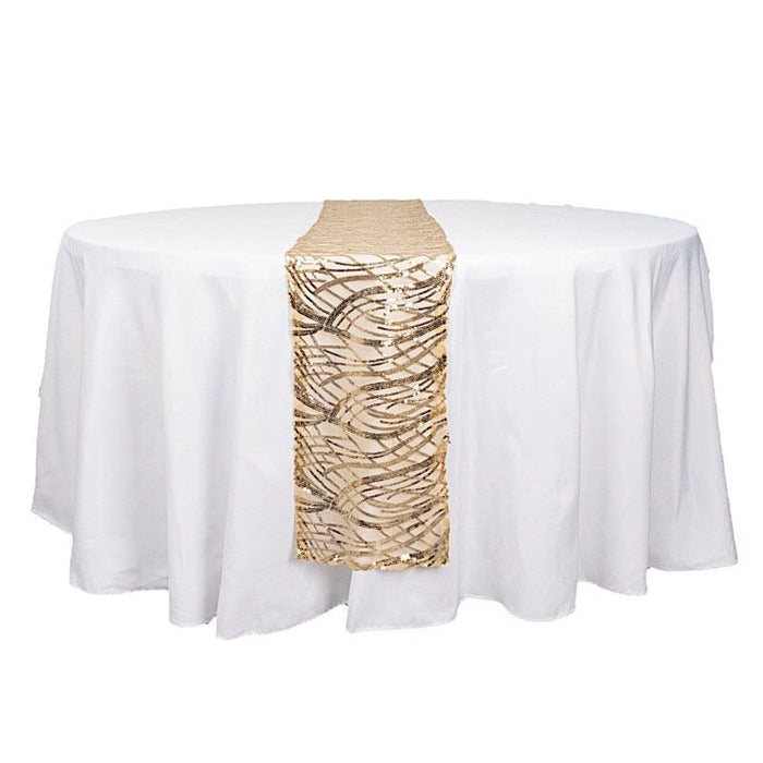 12"x108" Wave Mesh Table Runner with Embroidered Sequins RUN_02_WAVE_CHMP