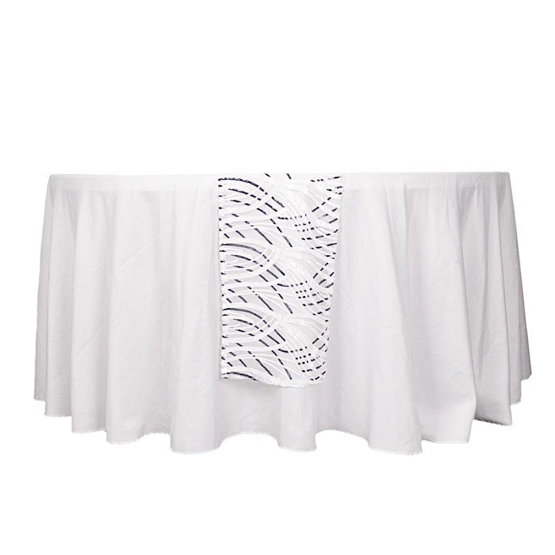 12"x108" Wave Mesh Table Runner with Embroidered Sequins RUN_02_WAVE_WHBK