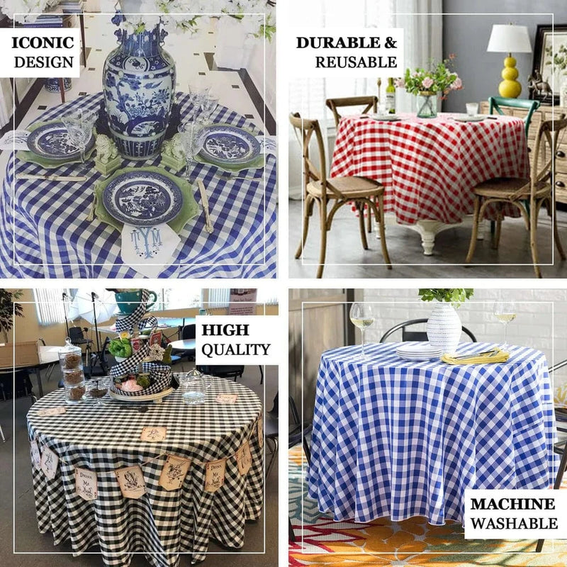 120" Checkered Gingham Polyester Round Tablecloth