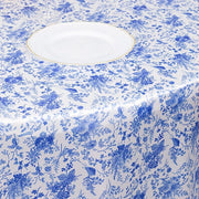 120" Chinoiserie Floral Print Seamless Satin Round Tablecloth - White and Blue TAB_STN_FLOR_120_BLUE