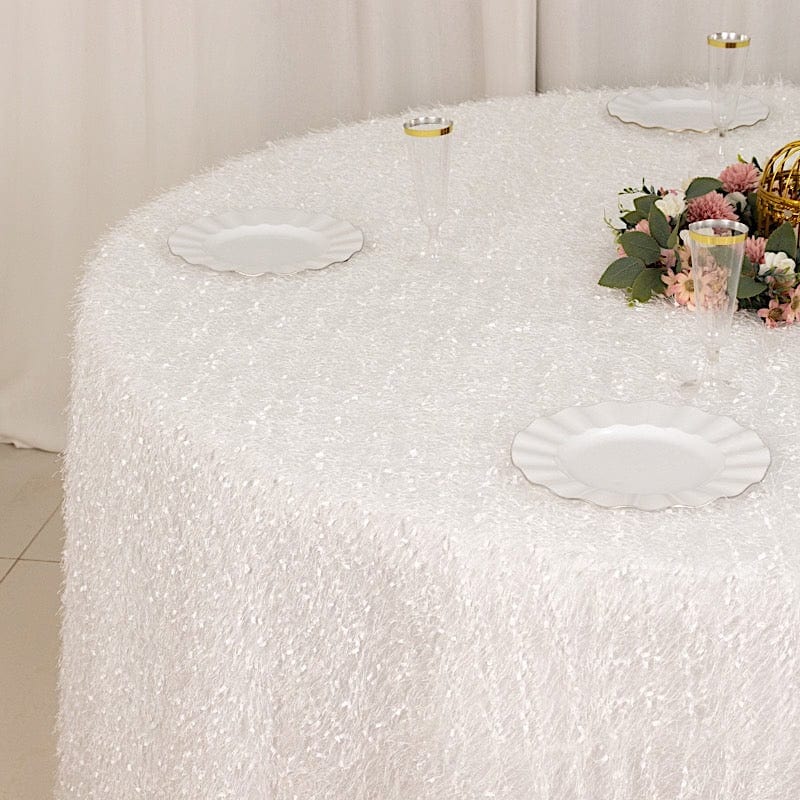 120" Fringe Shag Polyester Round Tablecloth