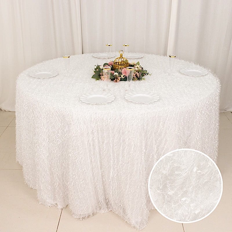 120" Fringe Shag Polyester Round Tablecloth