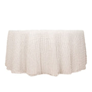 120" Fringe Shag Polyester Round Tablecloth TAB_STR02_120_WHT