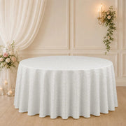 120" Jacquard Polyester Round Tablecloth with Diamond Trellis and Gold Accents