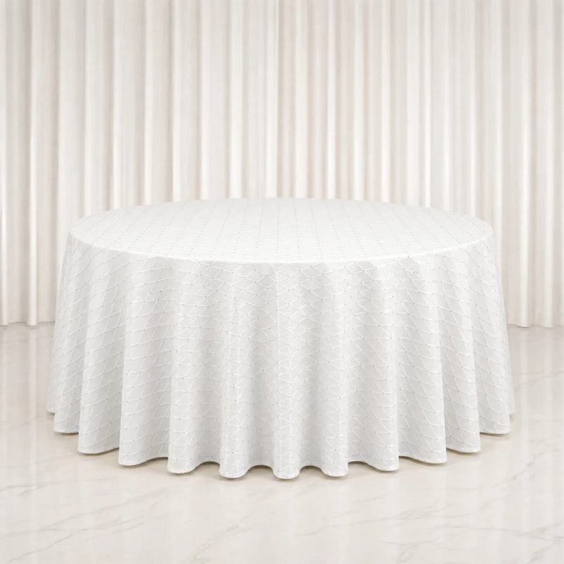 120" Jacquard Polyester Round Tablecloth with Diamond Trellis and Gold Accents
