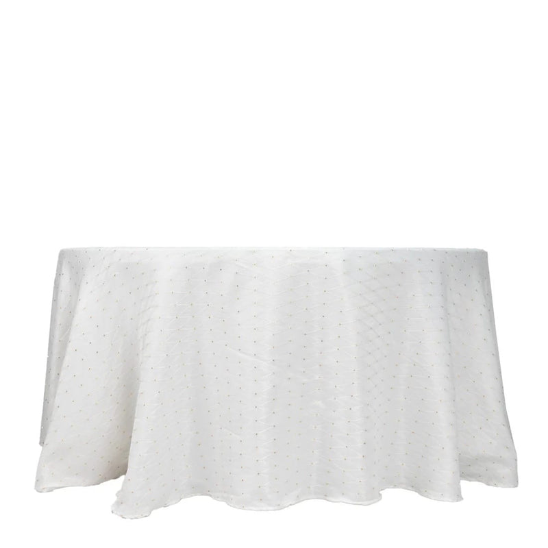 120" Jacquard Polyester Round Tablecloth with Diamond Trellis and Gold Accents