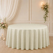 120" Jacquard Polyester Round Tablecloth with Diamond Trellis and Gold Accents