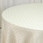 120" Jacquard Polyester Round Tablecloth with Diamond Trellis and Gold Accents