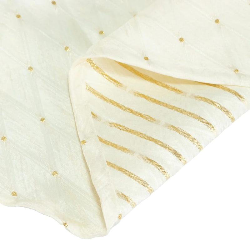 120" Jacquard Polyester Round Tablecloth with Diamond Trellis and Gold Accents