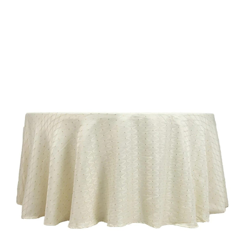 120" Jacquard Polyester Round Tablecloth with Diamond Trellis and Gold Accents