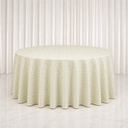 120" Jacquard Polyester Round Tablecloth with Diamond Trellis and Gold Accents