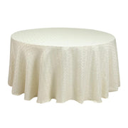 120" Jacquard Polyester Round Tablecloth with Diamond Trellis and Gold Accents TAB_JAC01_120_IVR