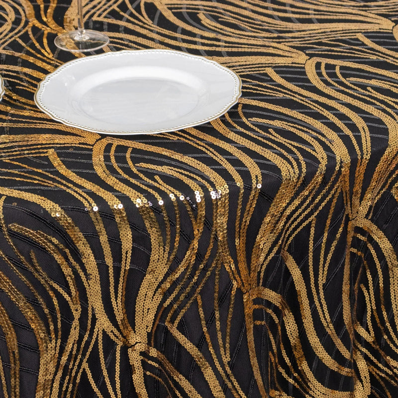 120" Mesh Round Tablecloth with Wavy Embroidered Sequins