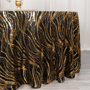 120" Mesh Round Tablecloth with Wavy Embroidered Sequins