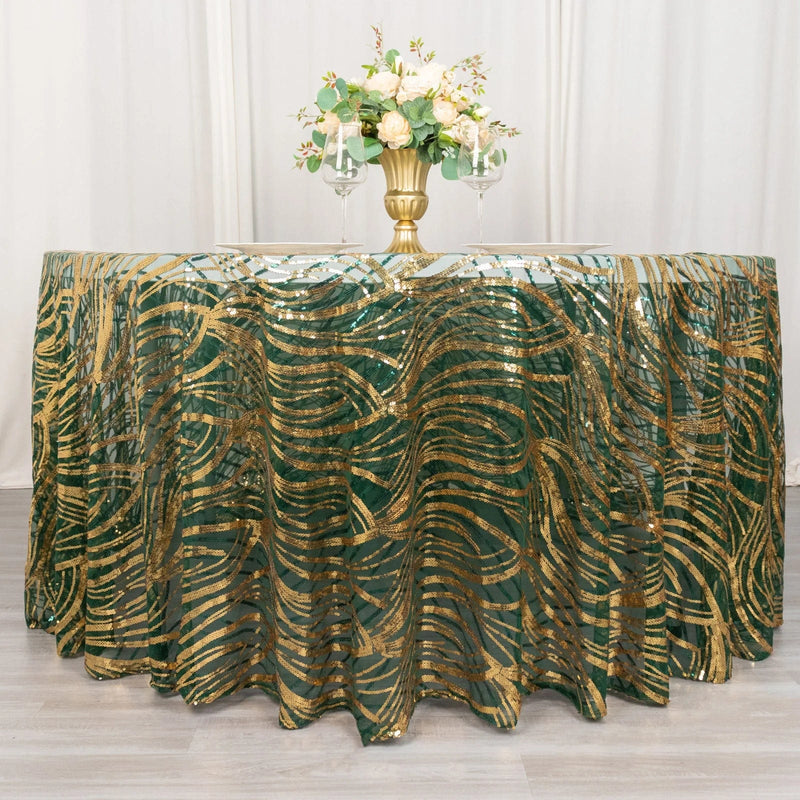 120" Mesh Round Tablecloth with Wavy Embroidered Sequins