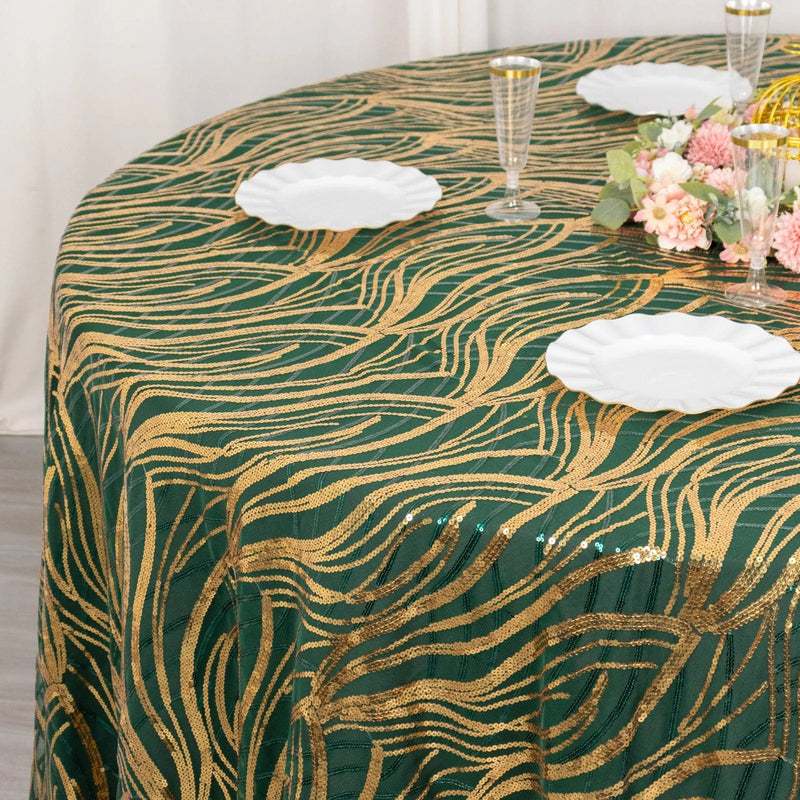 120" Mesh Round Tablecloth with Wavy Embroidered Sequins